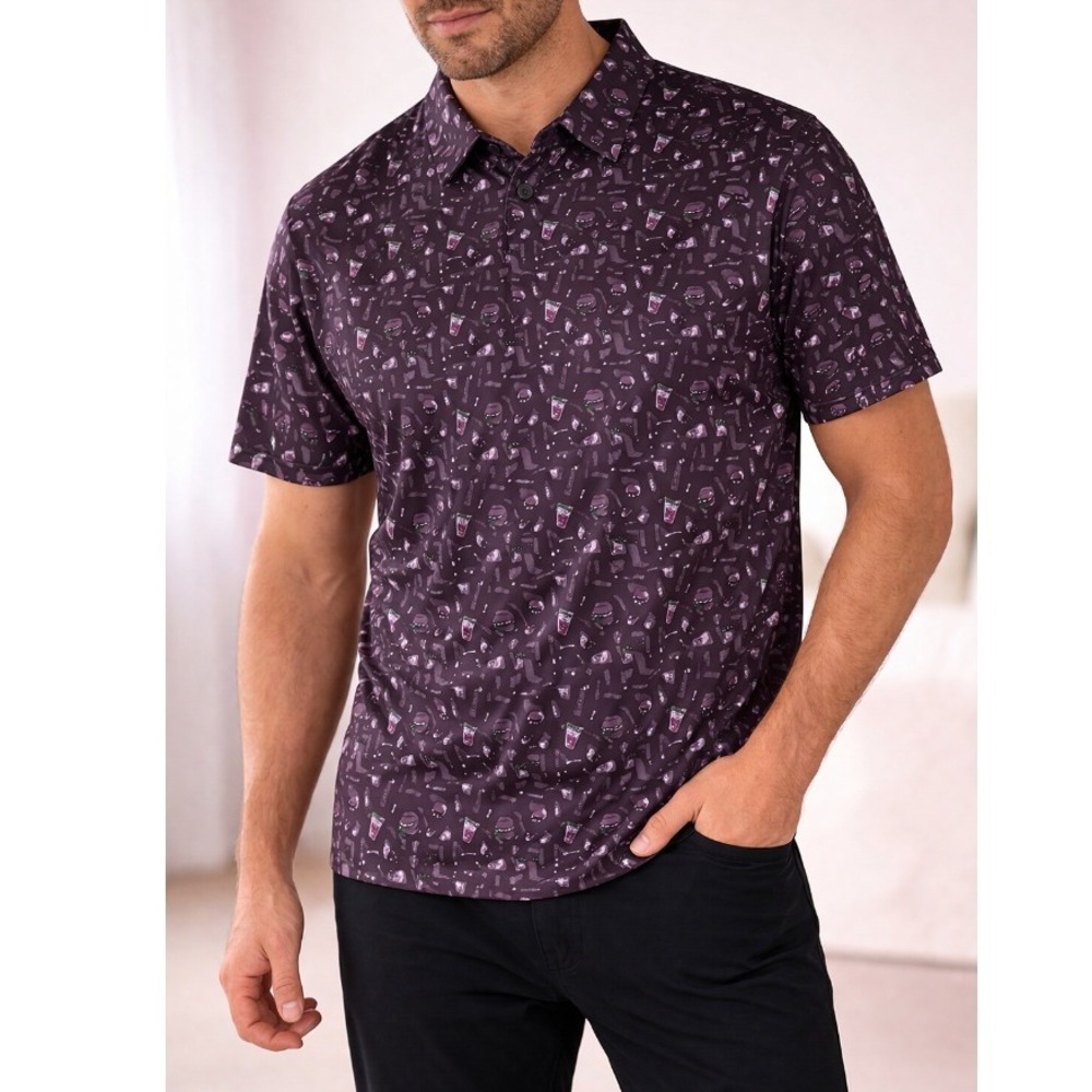 Bogey Bros Men's Purple Novelty Print Course Cndy‎ Golf Polo Shirt Size XL NWT